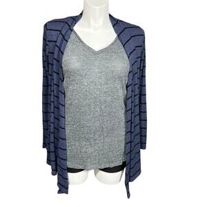 Rue21 Womens Cardigan Sweater Striped Open Drape Front Knit Stretch Blue Large
